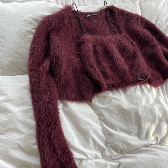 Two Piece Set: Fuzzy Sweater and Crop Top - Picture 1 of 4